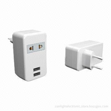 USB Travel Sockets with 1,400W Maximum Power, UL/EU Plug, CE, FCC, RoHS Marks